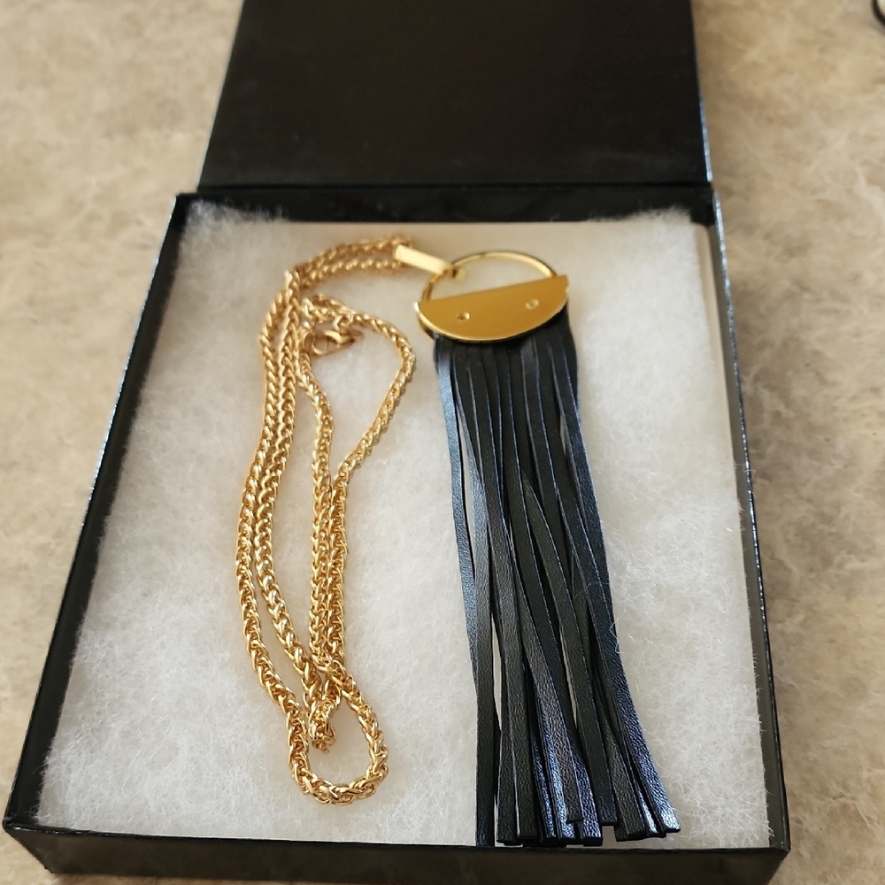 Gold Chain with Black Tassel Pendant. Never Worn.